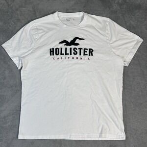 Hollister California Logo T-Shirt Men's XL White Core Fit 100% Cotton